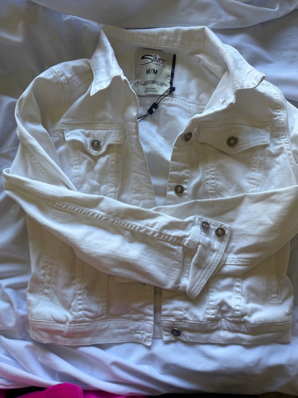 Silver Jeans White Women's Denim Jacket - Classic Button-Front
